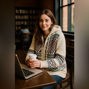 Hollister NWT Fair Isle Knit Zip Hoodie Sweater M Winter Cozycore Preppy College